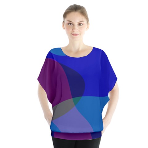 Blue Abstract 1118 - Groovy Blue And Purple Art Batwing Chiffon Blouse by KorokStudios