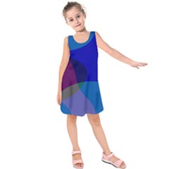 Blue Abstract 1118 - Groovy Blue And Purple Art Kids  Sleeveless Dress by KorokStudios