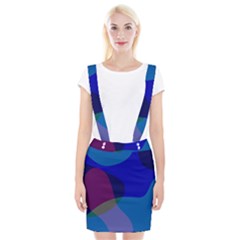 Blue Abstract 1118 - Groovy Blue And Purple Art Braces Suspender Skirt by KorokStudios