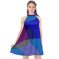 Blue Abstract 1118 - Groovy Blue And Purple Art Halter Neckline Chiffon Dress  by KorokStudios