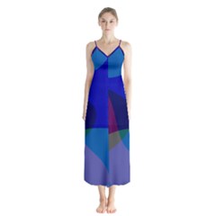 Blue Abstract 1118 - Groovy Blue And Purple Art Button Up Chiffon Maxi Dress by KorokStudios