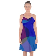 Blue Abstract 1118 - Groovy Blue And Purple Art Ruffle Detail Chiffon Dress by KorokStudios