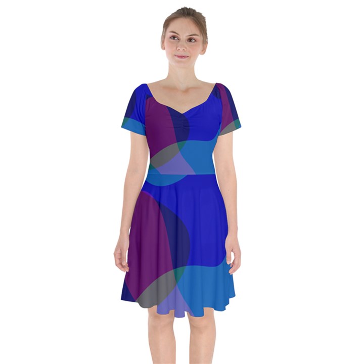 Blue Abstract 1118 - Groovy Blue And Purple Art Short Sleeve Bardot Dress