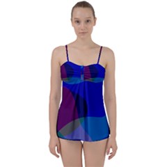 Blue Abstract 1118 - Groovy Blue And Purple Art Babydoll Tankini Set by KorokStudios