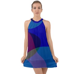 Blue Abstract 1118 - Groovy Blue And Purple Art Halter Tie Back Chiffon Dress by KorokStudios