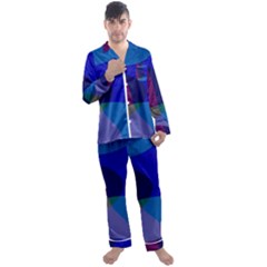 Blue Abstract 1118 - Groovy Blue And Purple Art Men s Long Sleeve Satin Pajamas Set by KorokStudios