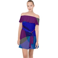 Blue Abstract 1118 - Groovy Blue And Purple Art Off Shoulder Chiffon Dress by KorokStudios