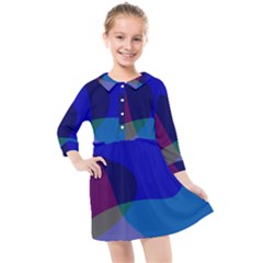 Blue Abstract 1118 - Groovy Blue And Purple Art Kids  Quarter Sleeve Shirt Dress by KorokStudios