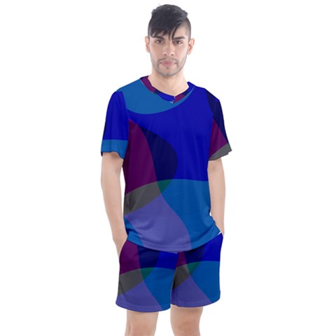 Blue Abstract 1118 - Groovy Blue And Purple Art Men s Mesh Tee And Shorts Set by KorokStudios