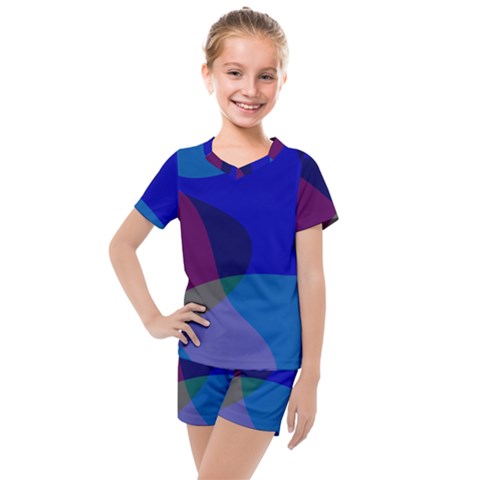 Blue Abstract 1118 - Groovy Blue And Purple Art Kids  Mesh Tee And Shorts Set by KorokStudios