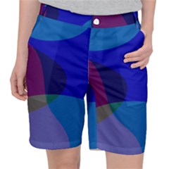 Blue Abstract 1118 - Groovy Blue And Purple Art Pocket Shorts by KorokStudios