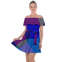 Blue Abstract 1118 - Groovy Blue And Purple Art Off Shoulder Velour Dress by KorokStudios