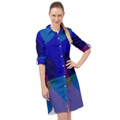 Blue Abstract 1118 - Groovy Blue And Purple Art Long Sleeve Mini Shirt Dress by KorokStudios