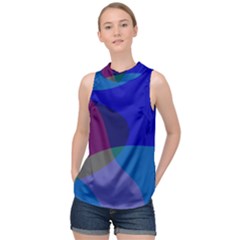 Blue Abstract 1118 - Groovy Blue And Purple Art High Neck Satin Top by KorokStudios