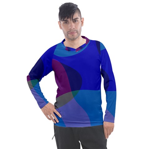 Blue Abstract 1118 - Groovy Blue And Purple Art Men s Pique Long Sleeve Tee by KorokStudios