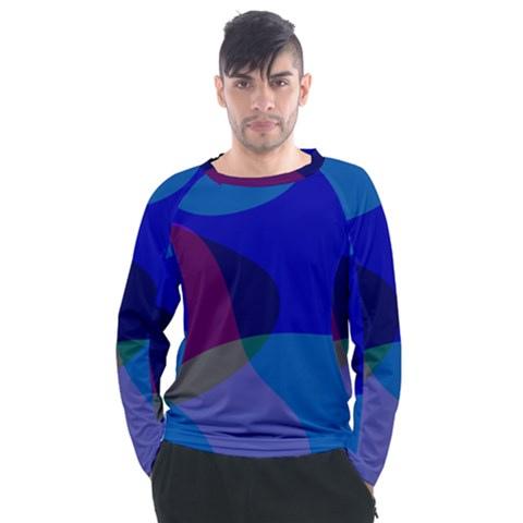 Blue Abstract 1118 - Groovy Blue And Purple Art Men s Long Sleeve Raglan Tee by KorokStudios