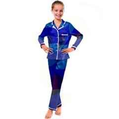 Blue Abstract 1118 - Groovy Blue And Purple Art Kid s Satin Long Sleeve Pajamas Set by KorokStudios