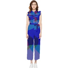 Blue Abstract 1118 - Groovy Blue And Purple Art Women s Frill Top Chiffon Jumpsuit by KorokStudios