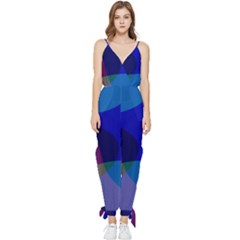 Blue Abstract 1118 - Groovy Blue And Purple Art Sleeveless Tie Ankle Chiffon Jumpsuit by KorokStudios