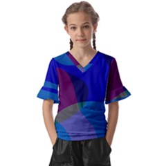 Blue Abstract 1118 - Groovy Blue And Purple Art Kids  V-neck Horn Sleeve Blouse by KorokStudios