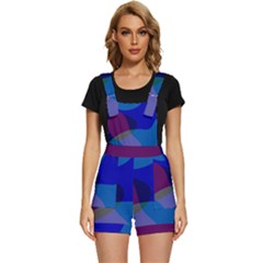 Blue Abstract 1118 - Groovy Blue And Purple Art Short Overalls by KorokStudios