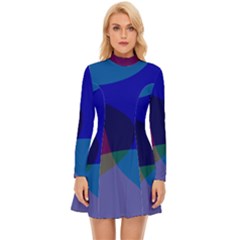 Blue Abstract 1118 - Groovy Blue And Purple Art Long Sleeve Velour Longline Dress by KorokStudios