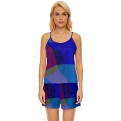 Blue Abstract 1118 - Groovy Blue And Purple Art Satin Pajama Short Set by KorokStudios