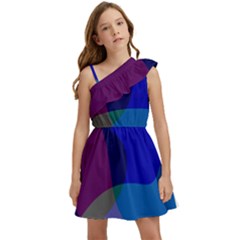 Blue Abstract 1118 - Groovy Blue And Purple Art Kids  One Shoulder Party Dress by KorokStudios