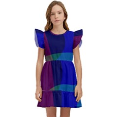 Blue Abstract 1118 - Groovy Blue And Purple Art Kids  Winged Sleeve Dress by KorokStudios