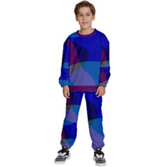 Blue Abstract 1118 - Groovy Blue And Purple Art Kids  Sweatshirt Set by KorokStudios