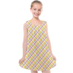 Plaid Pattern Yellow Pink Kids  Cross Back Dress by PaperDesignNest