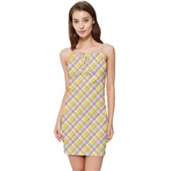 Plaid Pattern Yellow Pink Summer Tie Front Dress by PaperDesignNest