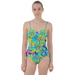 Fluid Organic Pattern Teal Blue Sweetheart Tankini Set by PaperDesignNest