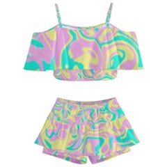 Swimwear Teal Yellow Pink Collection Kids  Off Shoulder Skirt Bikini by PaperDesignNest