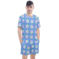 Abstract Stylish Design Pattern Blue Men s Mesh Tee And Shorts Set