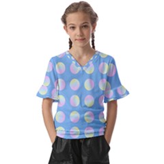 Abstract Stylish Design Pattern Blue Kids  V-neck Horn Sleeve Blouse by brightlightarts