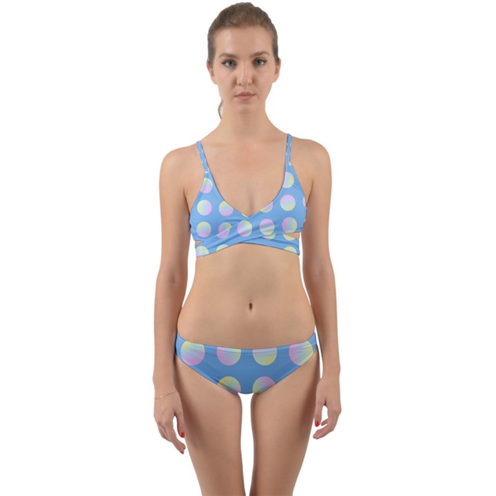 Abstract Stylish Design Pattern Blue Wrap Around Bikini Set