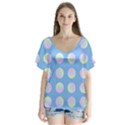 Abstract Stylish Design Pattern Blue V-Neck Flutter Sleeve Top View1