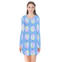 Abstract Stylish Design Pattern Blue Long Sleeve V-neck Flare Dress by brightlightarts