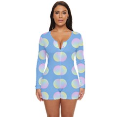 Abstract Stylish Design Pattern Blue Long Sleeve Boyleg Swimsuit