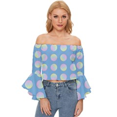 Abstract Stylish Design Pattern Blue Off Shoulder Flutter Bell Sleeve Top by brightlightarts