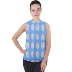 Abstract Stylish Design Pattern Blue Mock Neck Chiffon Sleeveless Top by brightlightarts