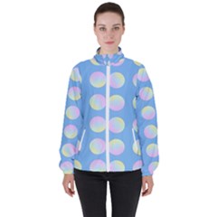 Abstract Stylish Design Pattern Blue Women s High Neck Windbreaker by brightlightarts