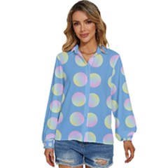 Abstract Stylish Design Pattern Blue Women s Long Sleeve Button Down Shirt