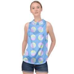 Abstract Stylish Design Pattern Blue High Neck Satin Top by brightlightarts