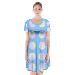 Abstract Stylish Design Pattern Blue Short Sleeve V-neck Flare Dress by brightlightarts