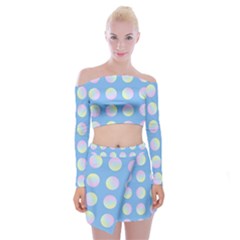 Abstract Stylish Design Pattern Blue Off Shoulder Top With Mini Skirt Set by brightlightarts