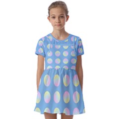 Abstract Stylish Design Pattern Blue Kids  Short Sleeve Pinafore Style Dress