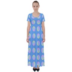 Abstract Stylish Design Pattern Blue High Waist Short Sleeve Maxi Dress by brightlightarts