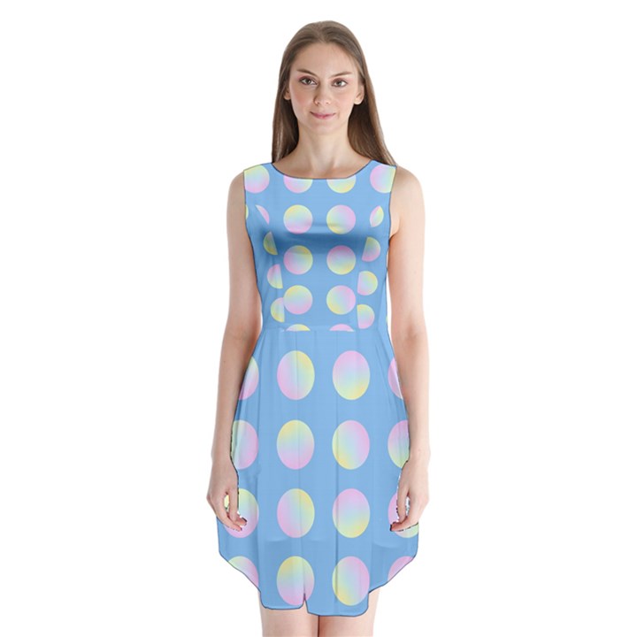 Abstract Stylish Design Pattern Blue Sleeveless Chiffon Dress  